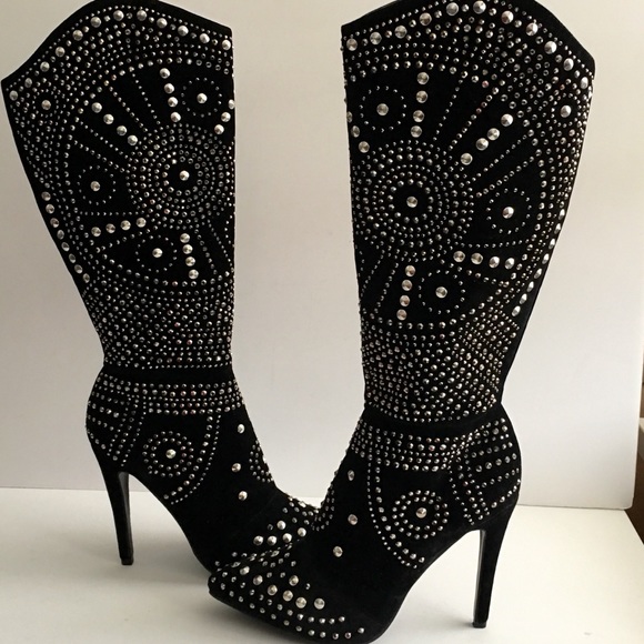 Olivia Miller Shoes - Olivia Miller Broadway Studded High Heel Boots